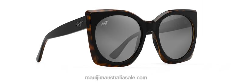 Pakalana Polarized Fashion Sunglasses Maui Jim TVVRT76 Black with Tortoise Interior/Neutral Grey
