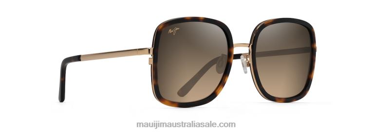 Pua Polarized Fashion Sunglasses Maui Jim TVVRT80 Tortoise with Shiny Gold/HCL Bronze