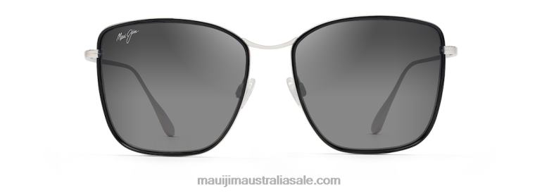 Tiger Lily Polarized Fashion Sunglasses Maui Jim TVVRT1 Gloss Black with Silver/Neutral Grey