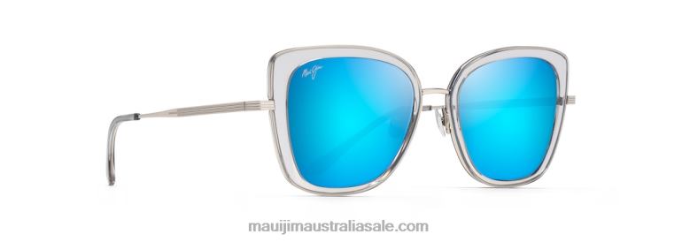 Violet Lake Polarized Luxury Sunglasses Maui Jim TVVRT89 Transparent Grey with Silver/Blue Hawaii