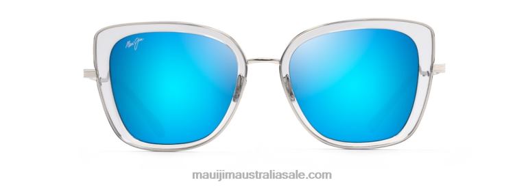 Violet Lake Polarized Luxury Sunglasses Maui Jim TVVRT89 Transparent Grey with Silver/Blue Hawaii