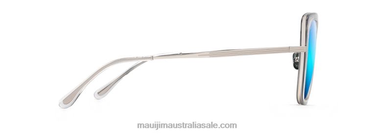 Violet Lake Polarized Luxury Sunglasses Maui Jim TVVRT89 Transparent Grey with Silver/Blue Hawaii
