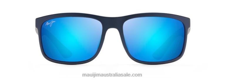 Huelo Polarized Rectangular Sunglasses Maui Jim TVVRT145 Matte Blue/Blue Hawaii