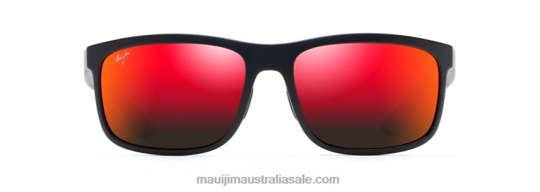 Huelo Polarized Rectangular Sunglasses Maui Jim TVVRT147 Matte Black/HAWAII LAVA