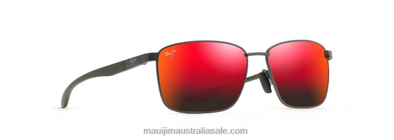 Ka'Ala Polarized Rectangular Sunglasses Maui Jim TVVRT169 Dark Gunmetal and Green/HAWAII LAVA
