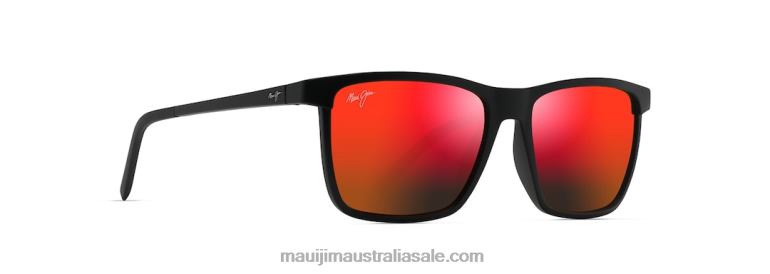 One Way Polarized Rectangular Sunglasses Maui Jim TVVRT28 Matte Black/HAWAII LAVA