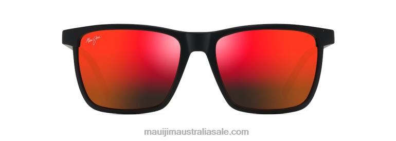 One Way Polarized Rectangular Sunglasses Maui Jim TVVRT28 Matte Black/HAWAII LAVA