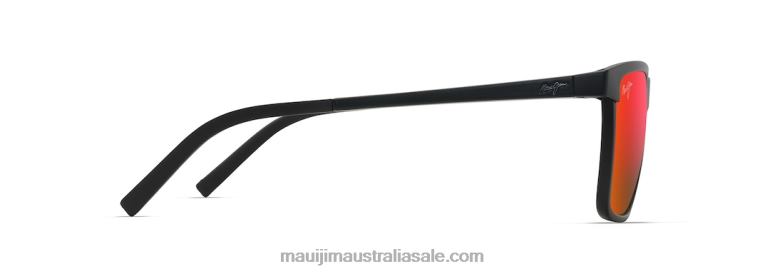 One Way Polarized Rectangular Sunglasses Maui Jim TVVRT28 Matte Black/HAWAII LAVA