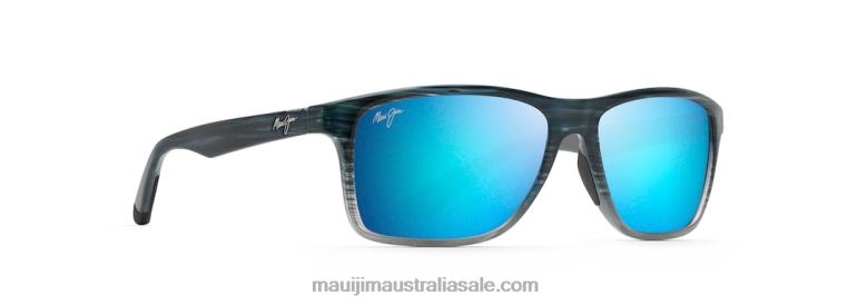 Onshore Polarized Rectangular Sunglasses Maui Jim TVVRT366 Blue Black Stripe Fade/Blue Hawaii