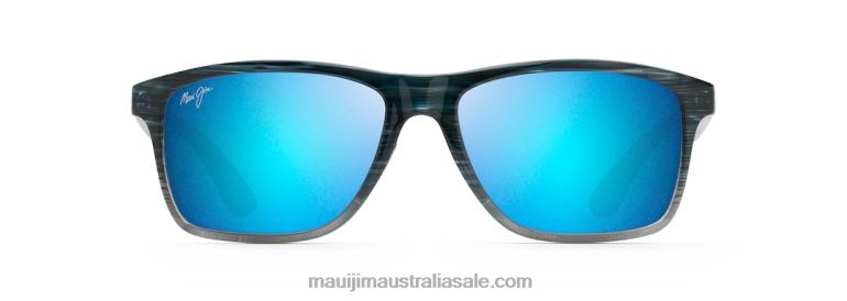 Onshore Polarized Rectangular Sunglasses Maui Jim TVVRT366 Blue Black Stripe Fade/Blue Hawaii