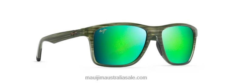 Onshore Polarized Rectangular Sunglasses Maui Jim TVVRT367 Olive Stripe Fade/Green