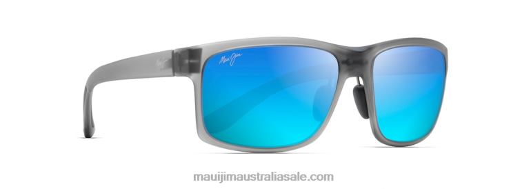 Pokowai Arch Polarized Rectangular Sunglasses Maui Jim TVVRT344 Translucent Matte Grey/Blue Hawaii
