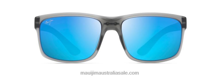 Pokowai Arch Polarized Rectangular Sunglasses Maui Jim TVVRT344 Translucent Matte Grey/Blue Hawaii