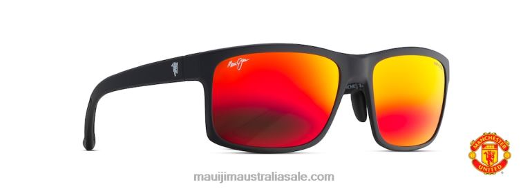 Pokowai Arch Polarized Rectangular Sunglasses Maui Jim TVVRT346 Matte Black/HAWAII LAVA