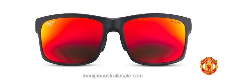 Pokowai Arch Polarized Rectangular Sunglasses Maui Jim TVVRT346 Matte Black/HAWAII LAVA