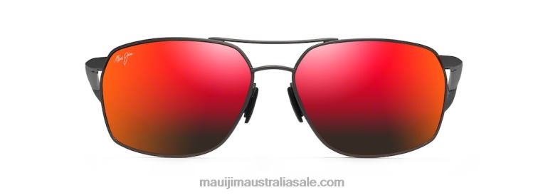 Pu\'U Kukui Polarized Rectangular Sunglasses Maui Jim TVVRT102 Dark Gunmetal/HAWAII LAVA
