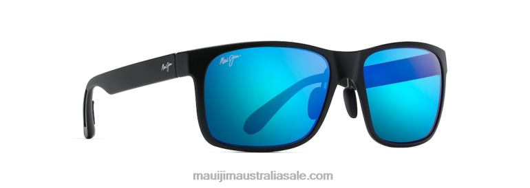 Red Sands Asian Fit Polarized Rectangular Sunglasses Maui Jim TVVRT352 Matte Black/Blue Hawaii