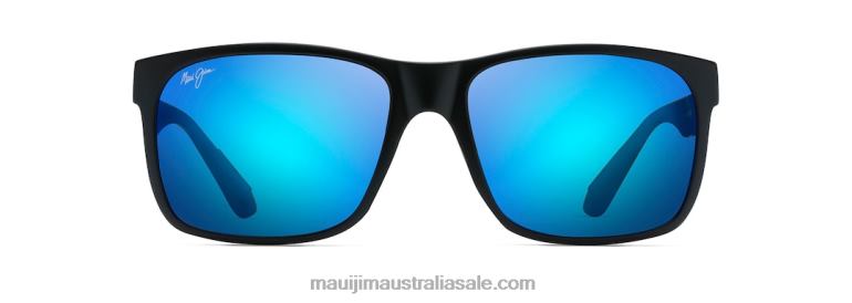 Red Sands Asian Fit Polarized Rectangular Sunglasses Maui Jim TVVRT352 Matte Black/Blue Hawaii