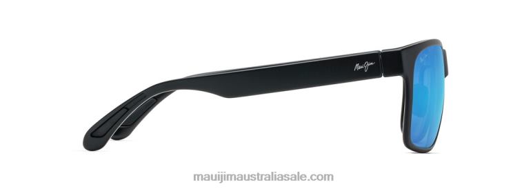 Red Sands Asian Fit Polarized Rectangular Sunglasses Maui Jim TVVRT352 Matte Black/Blue Hawaii