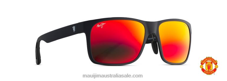 Red Sands Asian Fit Polarized Rectangular Sunglasses Maui Jim TVVRT355 Matte Black/HAWAII LAVA