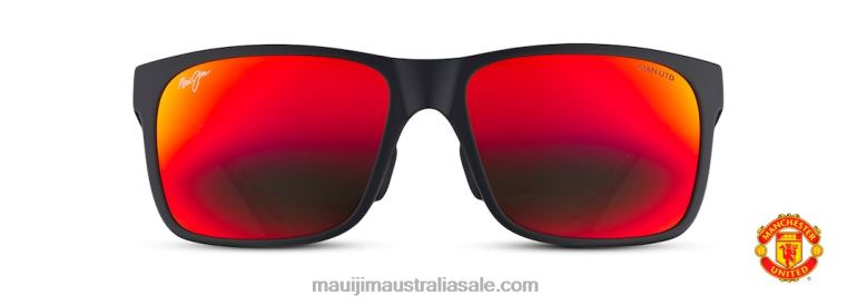 Red Sands Asian Fit Polarized Rectangular Sunglasses Maui Jim TVVRT355 Matte Black/HAWAII LAVA