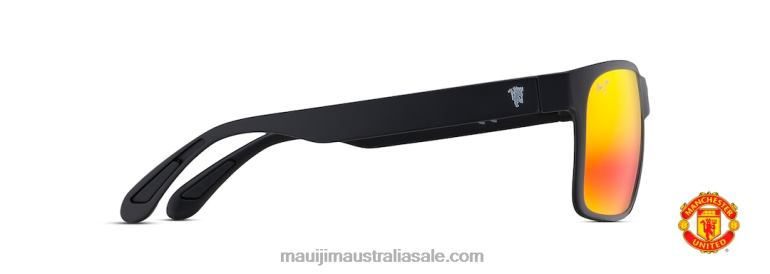 Red Sands Asian Fit Polarized Rectangular Sunglasses Maui Jim TVVRT355 Matte Black/HAWAII LAVA