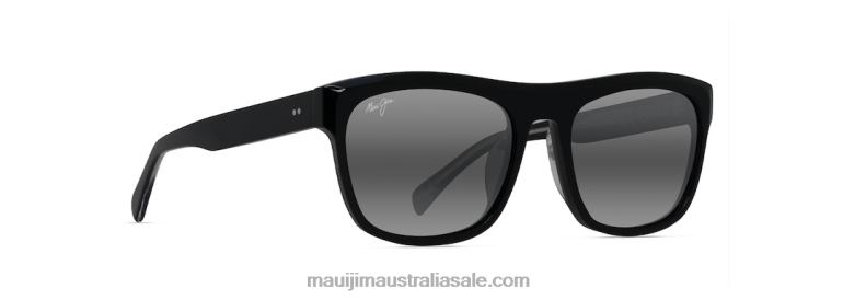 S-Turns Polarized Rectangular Sunglasses Maui Jim TVVRT59 Black with Crystal Interior/Neutral Grey