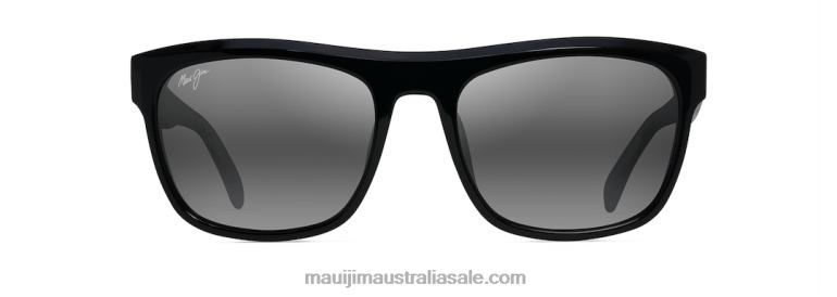 S-Turns Polarized Rectangular Sunglasses Maui Jim TVVRT59 Black with Crystal Interior/Neutral Grey