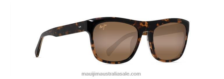 S-Turns Polarized Rectangular Sunglasses Maui Jim TVVRT61 Tortoise with Honey Crystal Interior/HCL Bronze