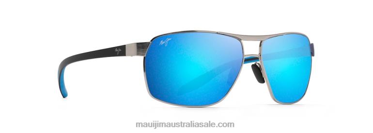 The Bird Polarized Rectangular Sunglasses Maui Jim TVVRT226 Chrome with Black and Blue Temples/Blue Hawaii