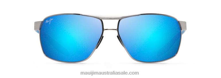 The Bird Polarized Rectangular Sunglasses Maui Jim TVVRT226 Chrome with Black and Blue Temples/Blue Hawaii