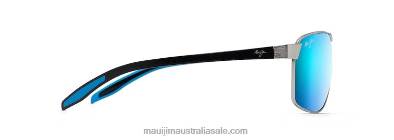 The Bird Polarized Rectangular Sunglasses Maui Jim TVVRT226 Chrome with Black and Blue Temples/Blue Hawaii