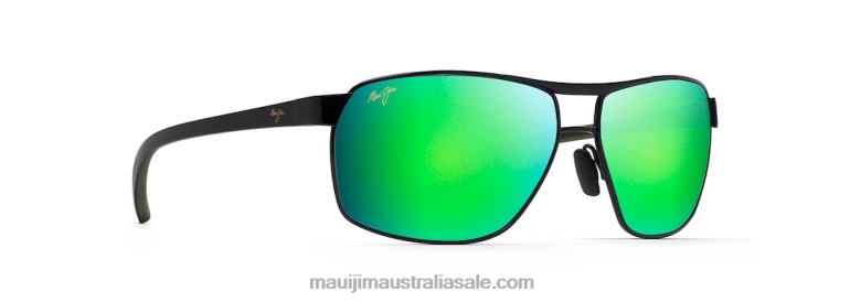 The Bird Polarized Rectangular Sunglasses Maui Jim TVVRT227 Black with Black and Khaki Temples/Green