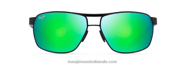 The Bird Polarized Rectangular Sunglasses Maui Jim TVVRT227 Black with Black and Khaki Temples/Green