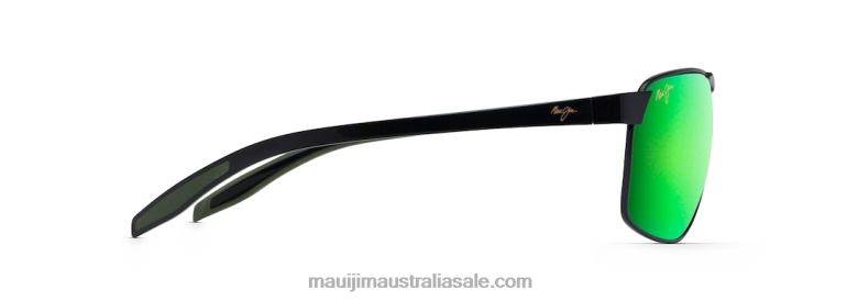 The Bird Polarized Rectangular Sunglasses Maui Jim TVVRT227 Black with Black and Khaki Temples/Green