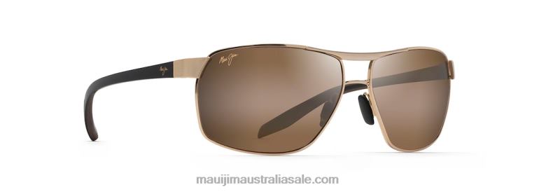 The Bird Polarized Rectangular Sunglasses Maui Jim TVVRT228 Gold with Black Temples and Brown Rubber/HCL Bronze
