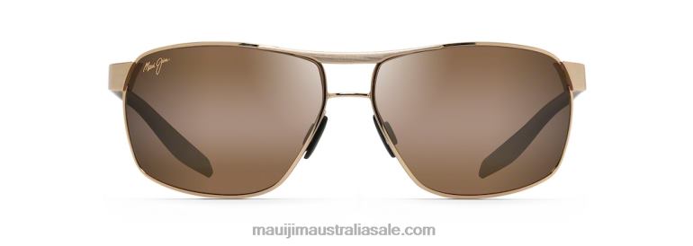 The Bird Polarized Rectangular Sunglasses Maui Jim TVVRT228 Gold with Black Temples and Brown Rubber/HCL Bronze