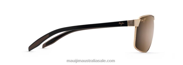 The Bird Polarized Rectangular Sunglasses Maui Jim TVVRT228 Gold with Black Temples and Brown Rubber/HCL Bronze
