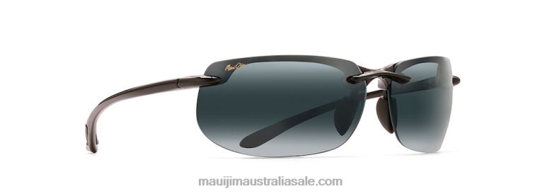 Banyans Asian Fit Polarized Rimless Sunglasses Maui Jim TVVRT444 Gloss Black/Neutral Grey