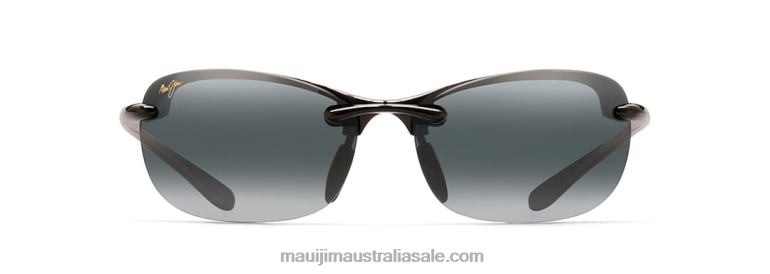 Hanalei Asian Fit Polarized Rimless Sunglasses Maui Jim TVVRT448 Gloss Black/Neutral Grey