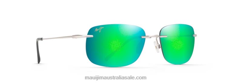 Ohai Polarized Rimless Sunglasses Maui Jim TVVRT179 Matte Silver/Green