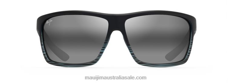 Alenuihaha Polarized Wrap Sunglasses Maui Jim TVVRT148 Grey Black Stripe/Neutral Grey