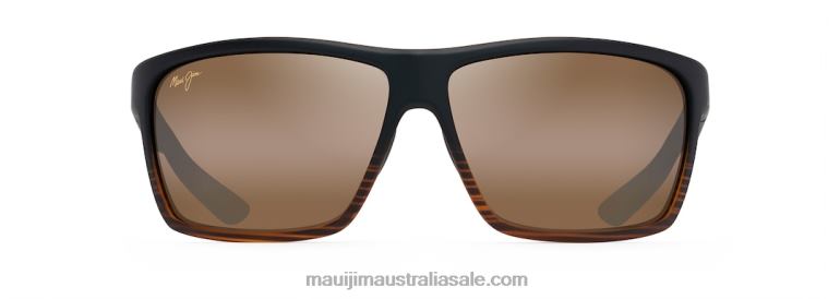 Alenuihaha Polarized Wrap Sunglasses Maui Jim TVVRT150 Dark Brown Stripe/HCL Bronze
