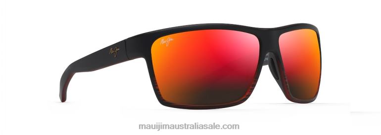 Alenuihaha Polarized Wrap Sunglasses Maui Jim TVVRT151 Burgundy Stripe/HAWAII LAVA