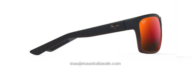 Alenuihaha Polarized Wrap Sunglasses Maui Jim TVVRT151 Burgundy Stripe/HAWAII LAVA