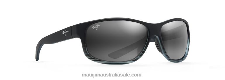 Kaiwi Channel Polarized Wrap Sunglasses Maui Jim TVVRT152 Grey Black Stripe/Neutral Grey