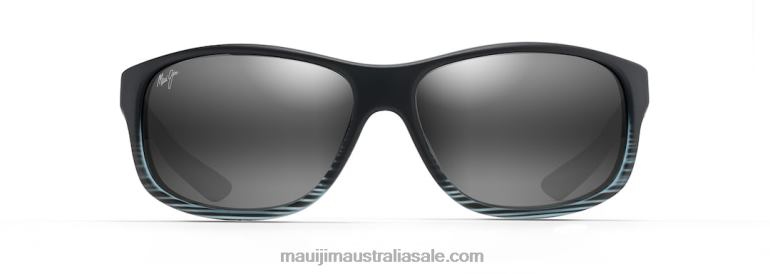 Kaiwi Channel Polarized Wrap Sunglasses Maui Jim TVVRT152 Grey Black Stripe/Neutral Grey