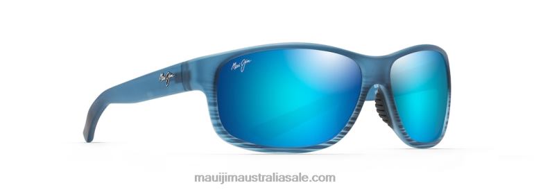 Kaiwi Channel Polarized Wrap Sunglasses Maui Jim TVVRT153 Blue Black Stripe/Blue Hawaii