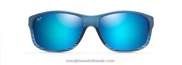 Kaiwi Channel Polarized Wrap Sunglasses Maui Jim TVVRT153 Blue Black Stripe/Blue Hawaii