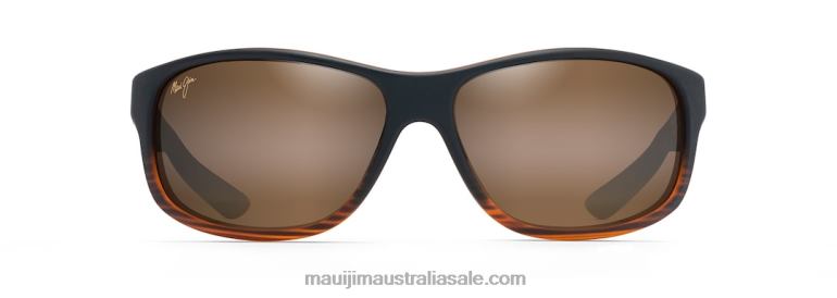 Kaiwi Channel Polarized Wrap Sunglasses Maui Jim TVVRT154 Dark Brown Stripe/HCL Bronze